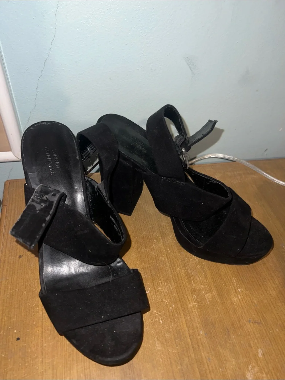 UO Black Suede Platform Block Heel Sandals - Women's